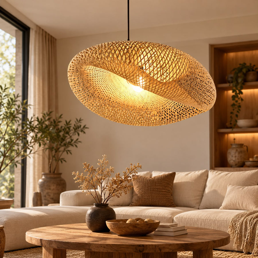 Sélora – Suspension sculpturale en rotin tressé