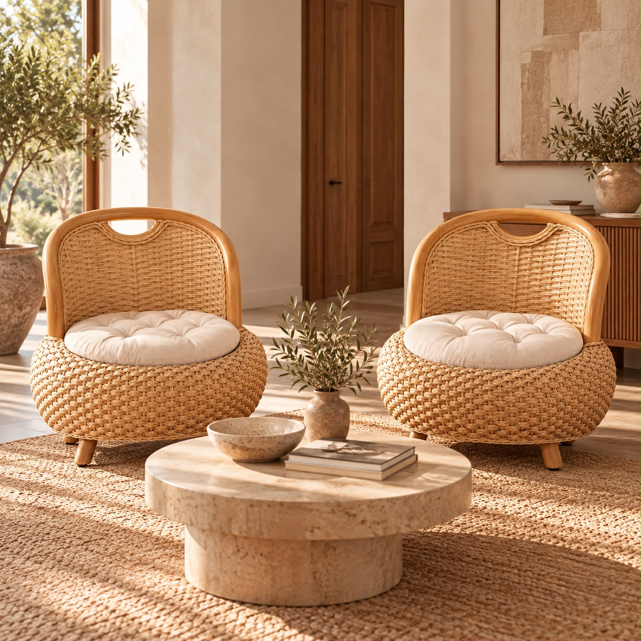 Alba – Fauteuil bas en rotin naturel