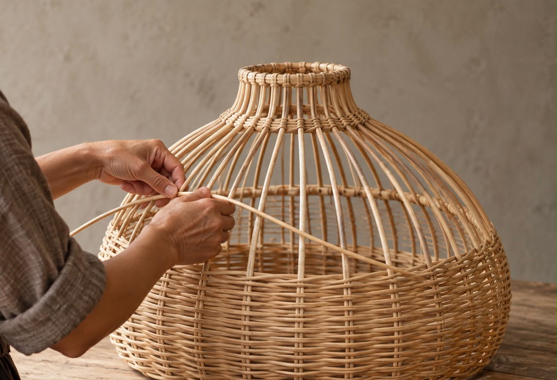 Fabrication artisanale d’un abat-jour en rotin